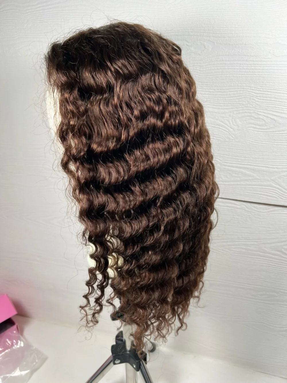 Chocolate Brown Deep Wave Human Hair Glueless 20 Inch Wig